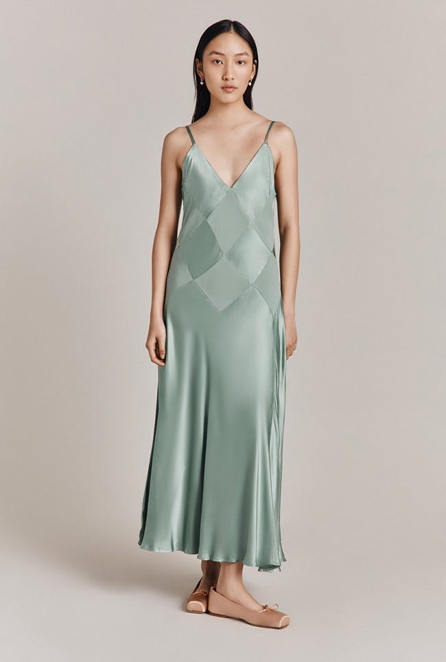 Nina Satin Midi Slip Dress Sage
