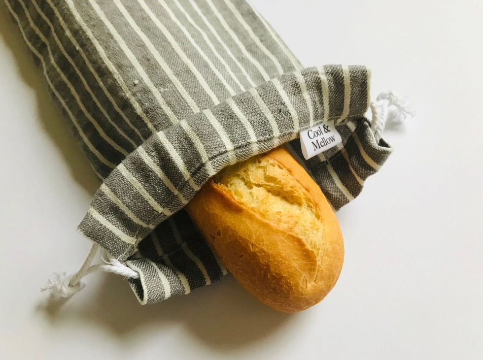 Striped Linen Baguette Bag