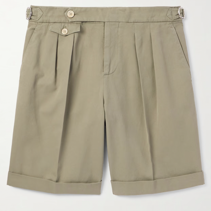 Straight-Leg Pleated Garment-Dyed Cotton-Twill Shorts