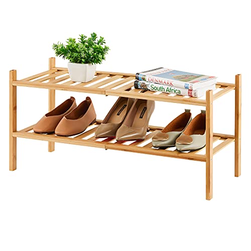 2-Tier Bamboo Shoe Rack for Entryway