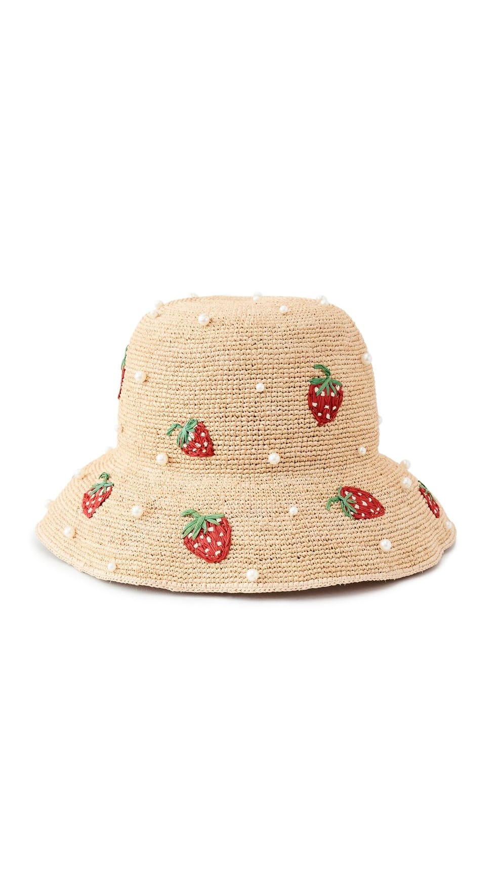 Strawberry Pearl Raffia Bucket Hat 