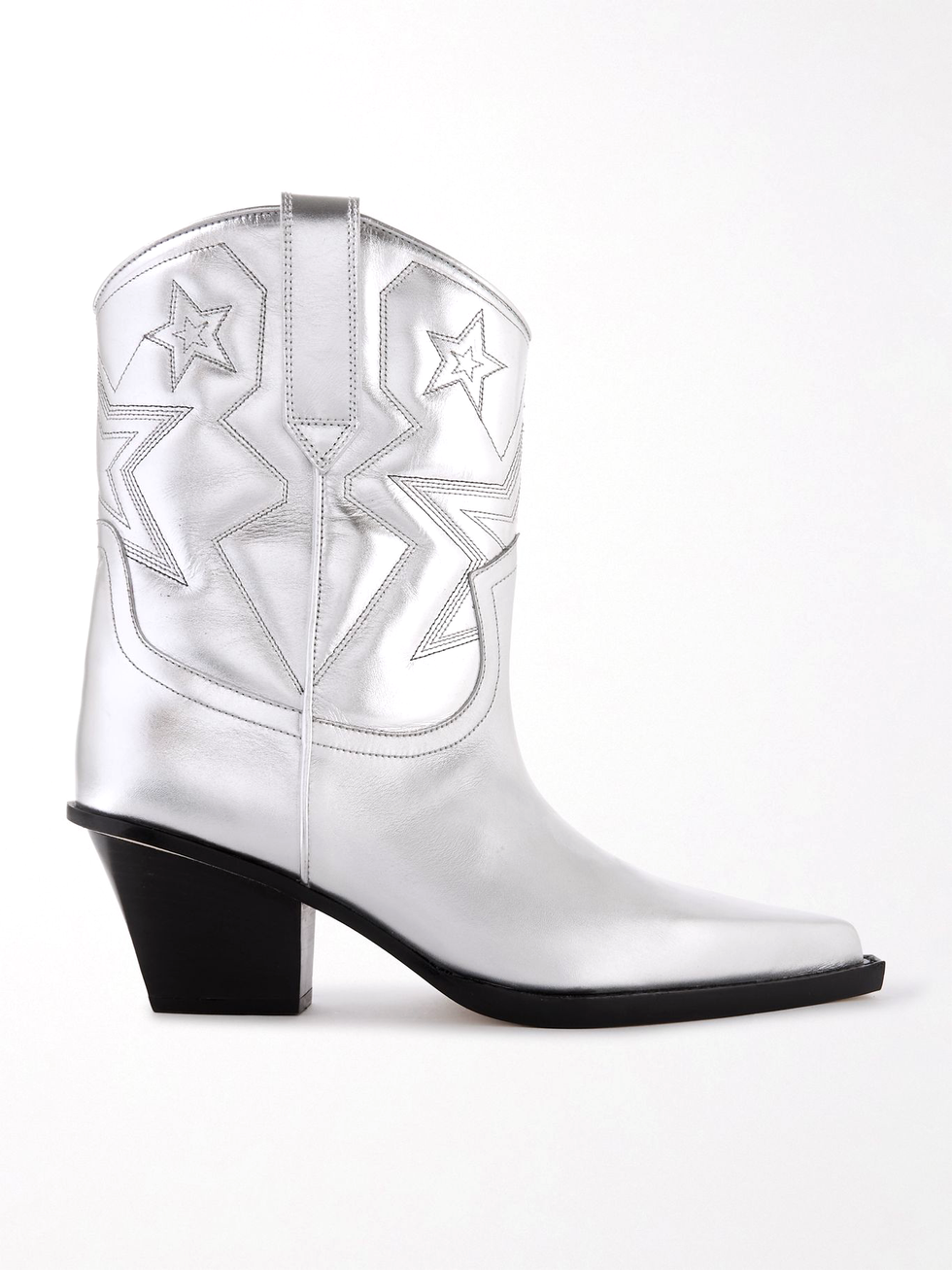 Star Embroidered Debossed Metallic Leather Cowboy Boots