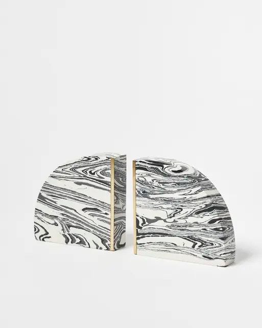 Monochrome Marble Bookends