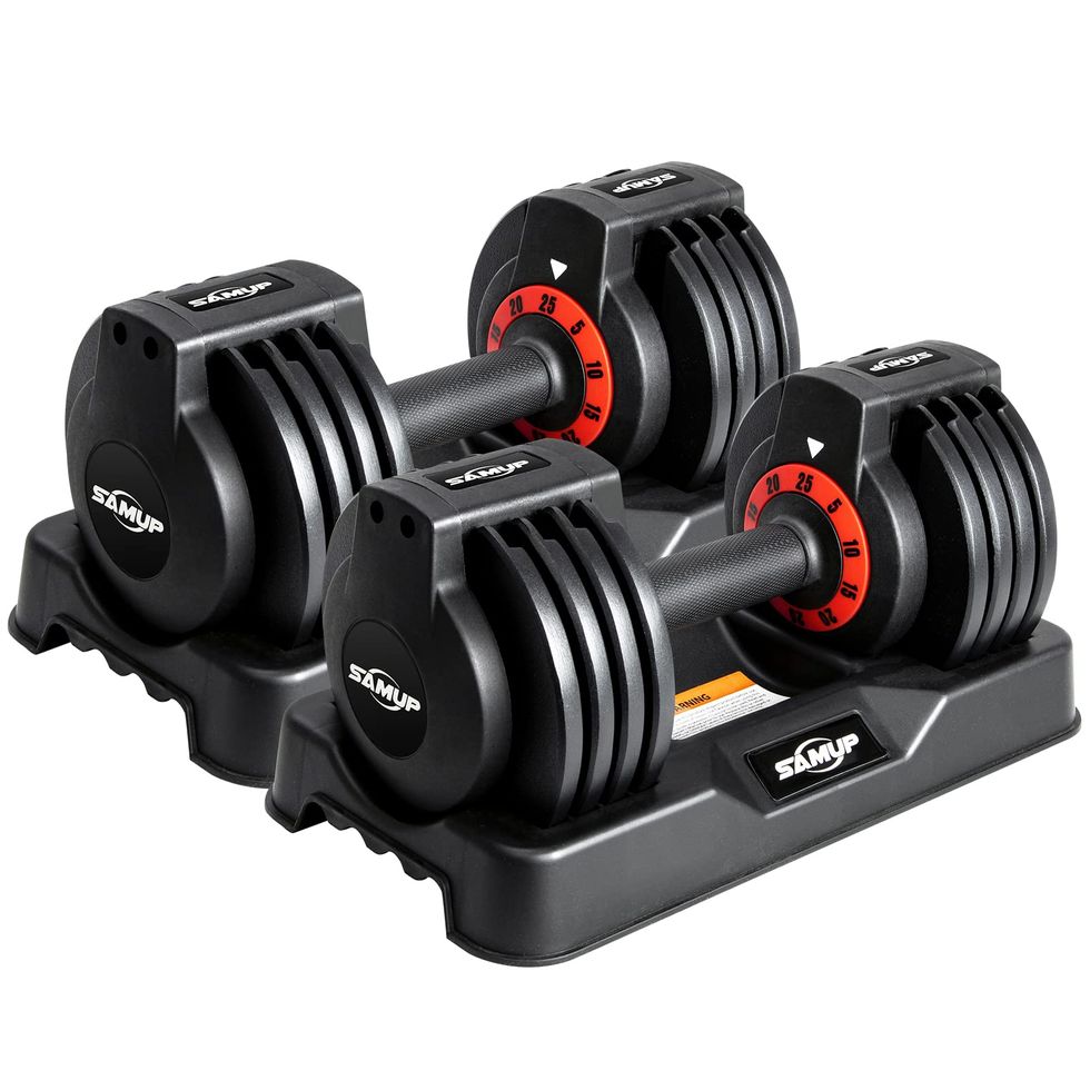 25/55lbs Pair Adjustable Dumbbell Set, Fast Adjust Dumbbell Weight for Exercises Pair Dumbbells for Men and Women in Home Gym Workout Equipment, Dumbbell with Tray Suitable for Full Body