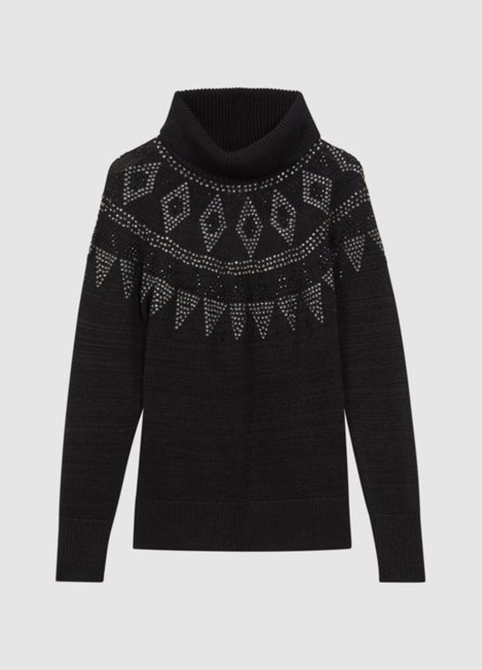 Embellished Fair-Isle Removable Roll Neck Jumper