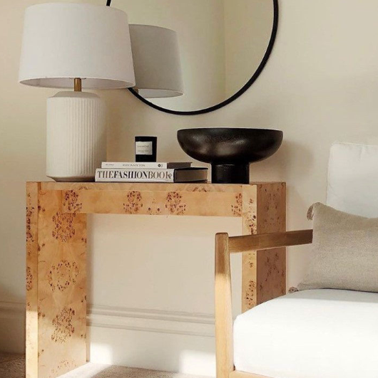 Neutral Burl Wood Console Table Neutral Burl Wood Console Table