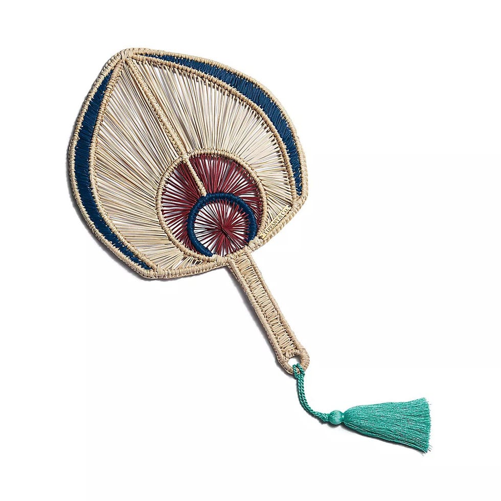 Tiffany Batik Woven Fan in Multicolored Raffia