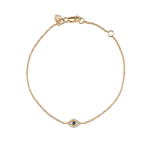 Gold & Diamond Small Bezel Evil Eye Bracelet