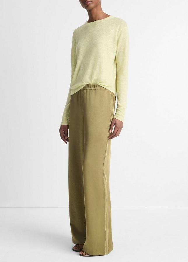 Side-Stripe Satin Low-Rise Wide-Leg Pant