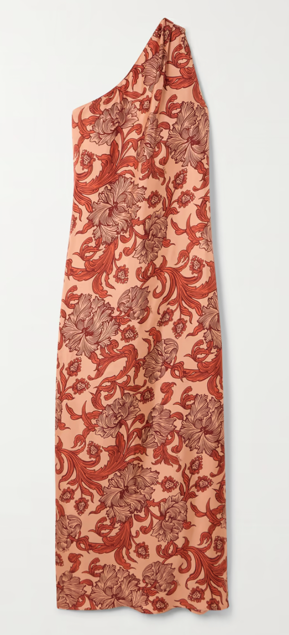 Roy one-shoulder gathered floral-print silk maxi dress