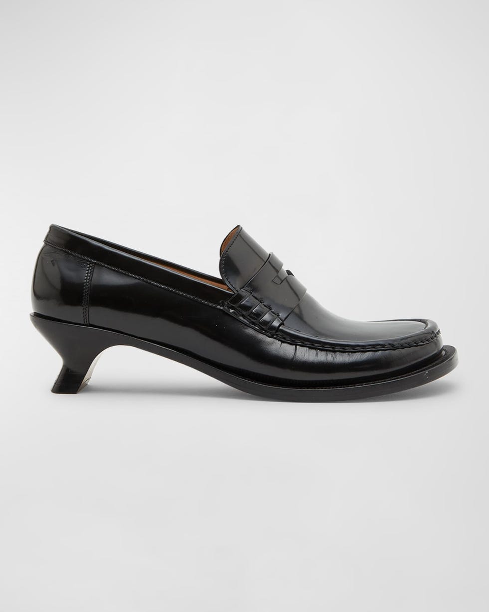 Terra Leather Kitten-Heel Penny Loafers