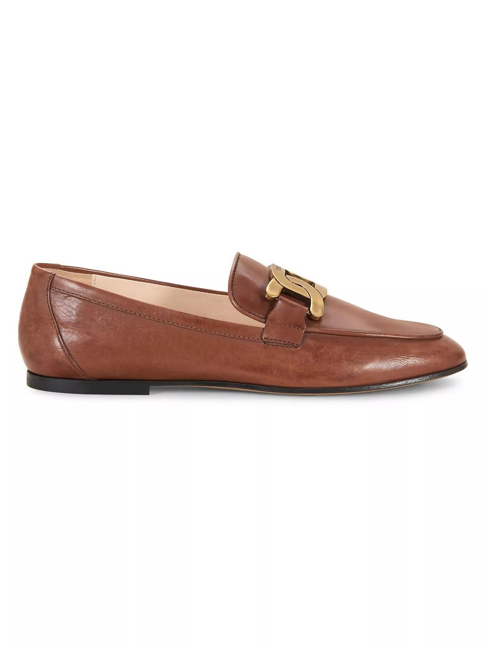 Kate Polished Goldtone Chain Leather Loafers