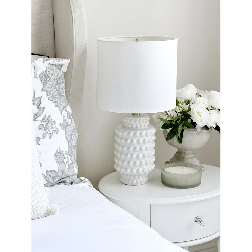 My Texas House 21  Hob-Nail Ceramic Table Lamp  Brass Accents  White Finish
