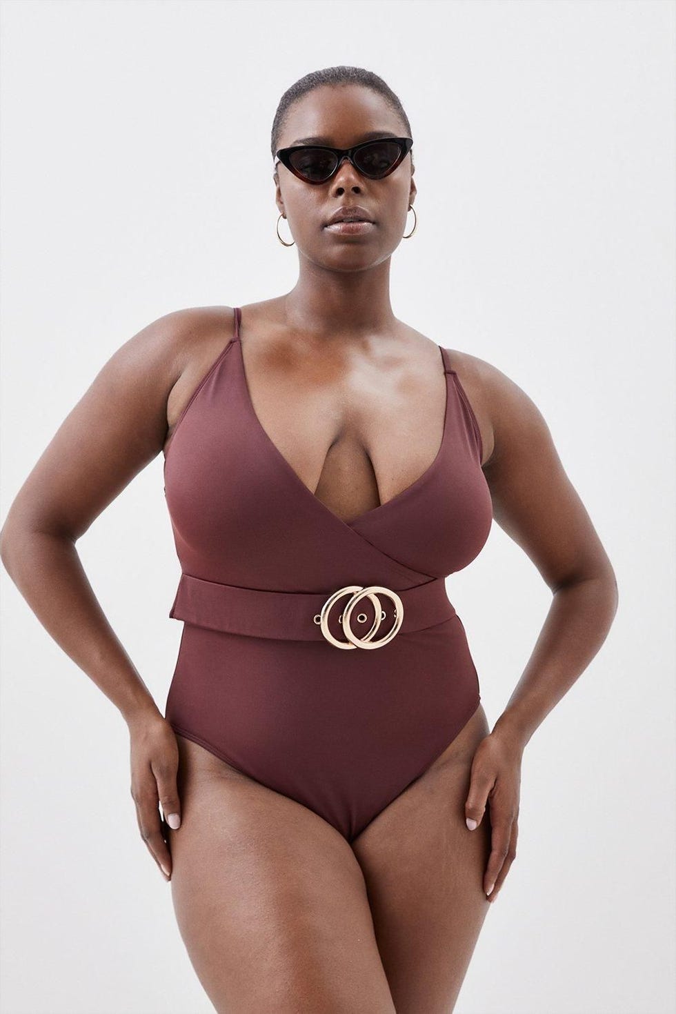 Plus Size Wrap Front Belted Swimsuit