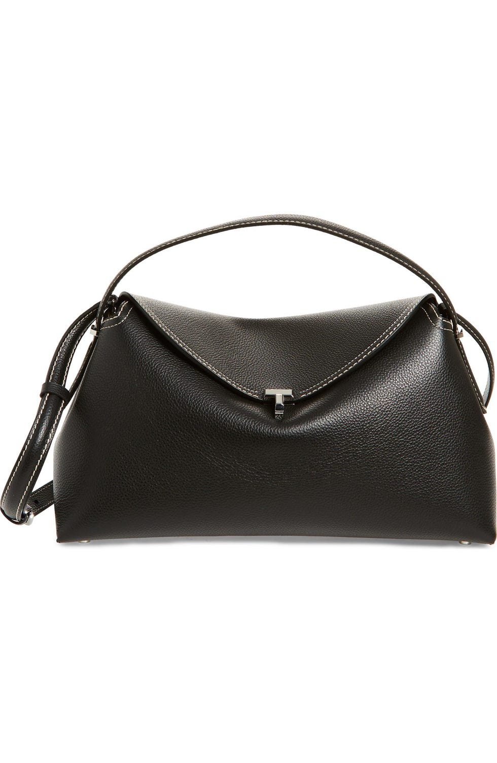 T-Lock Curved Leather Shoulder Bag 