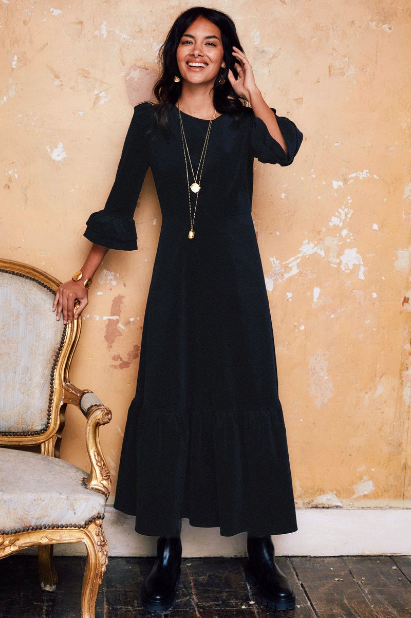 Victoria Round Neck 3/4 Sleeve Stretch Corduroy Dress