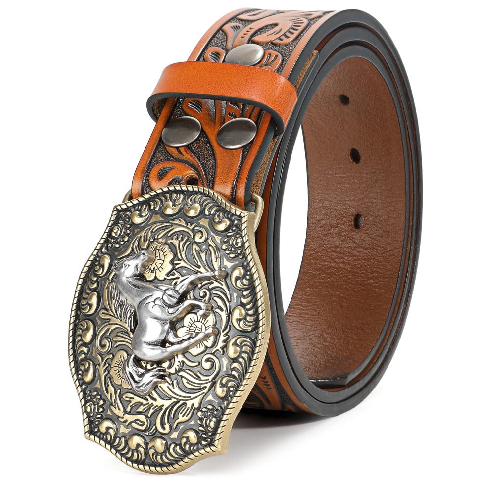 Western leather belt with buckle 