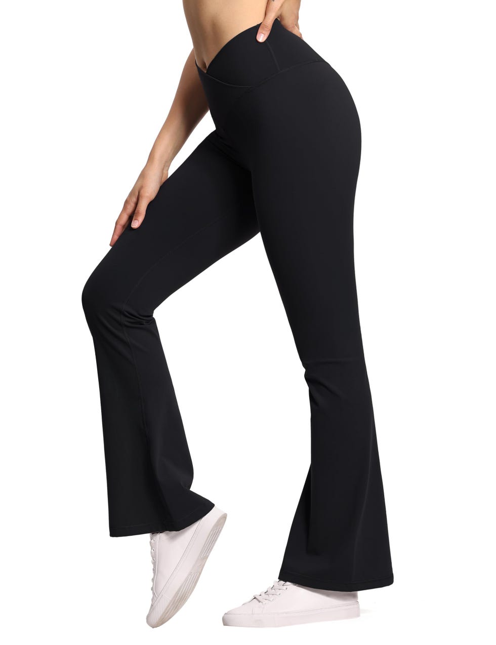 High waisted flared leggings with crossed waist