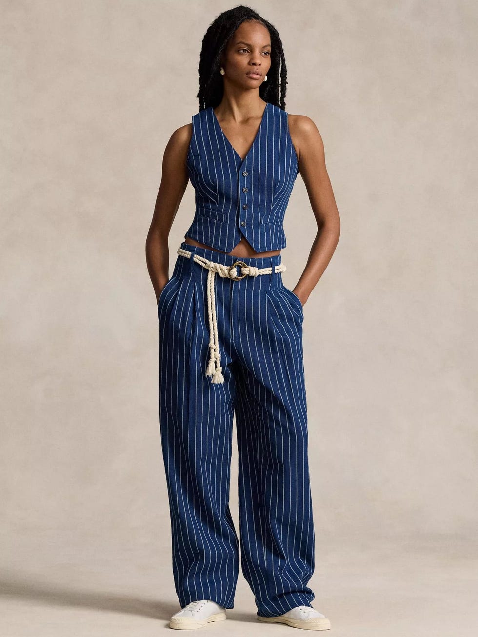 Polo Pinstripe Linen Blend Trousers