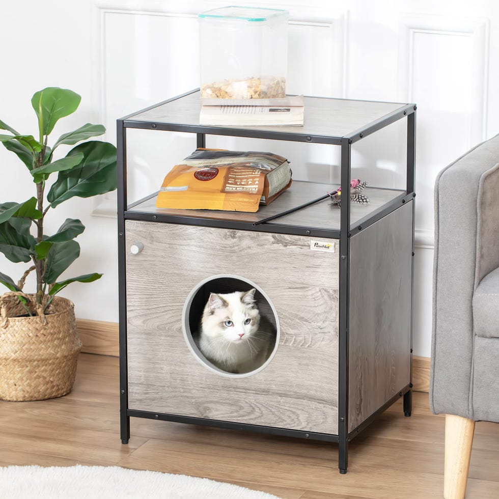 Casa para gatos de madera como mesa auxiliar