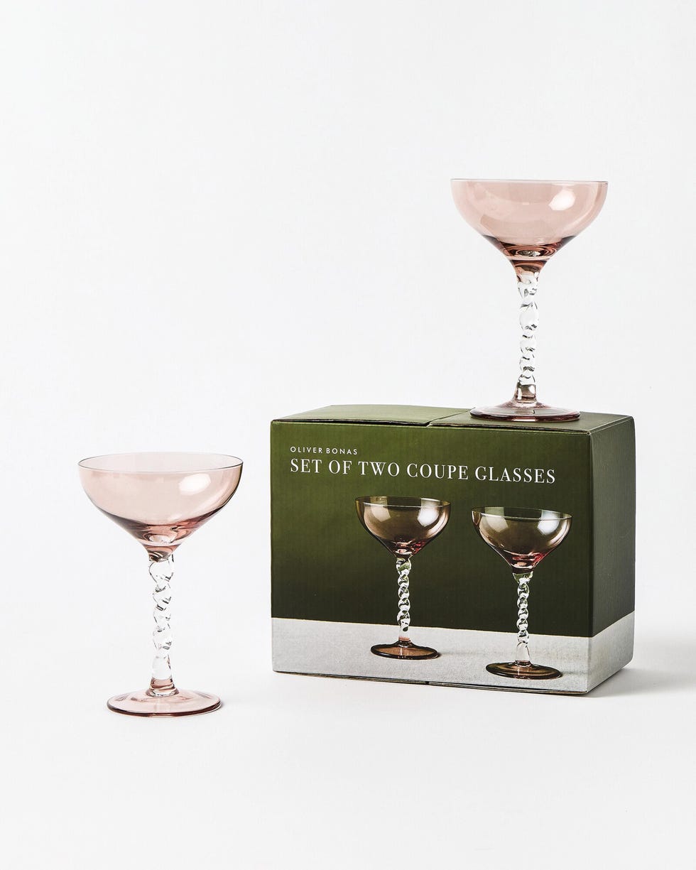 Bijou Pink Twisted Stem Champagne Coupes Set of Two