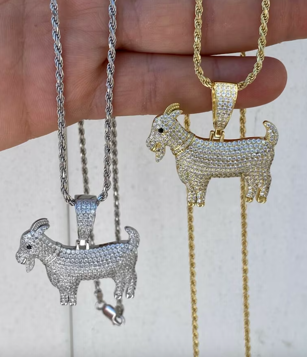 Iced Out Solid 925 Sterling Silver GOAT Pendant 20"