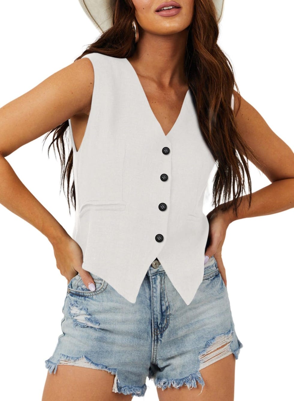 Womens Vest Dressy Casual V-Neck Button-Down