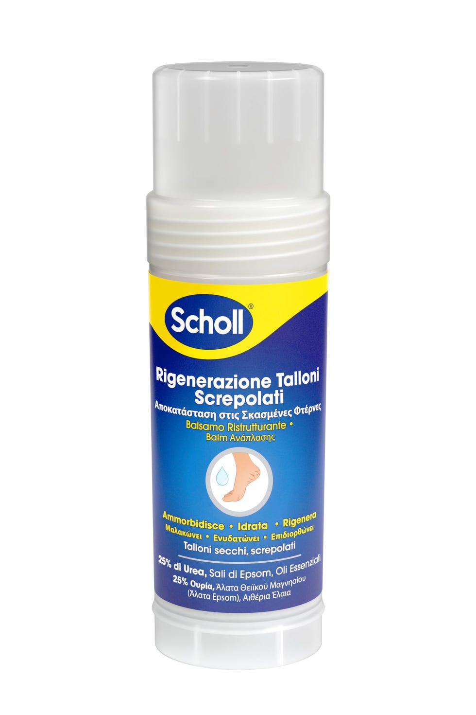 Scholl Balsamo Stick Riparatore per Talloni Screpolati, Ammorbidisce, Idrata e Ripara i Piedi Secchi e Screpolati con il 25% di Urea, Sali di Epsom e Oli Essenziali, Senza Bisogno di Usare le Mani