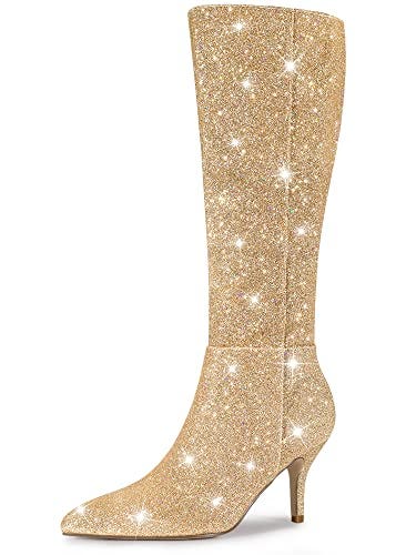 Women’s Gold Glitter Stiletto Heel Knee-High Boots