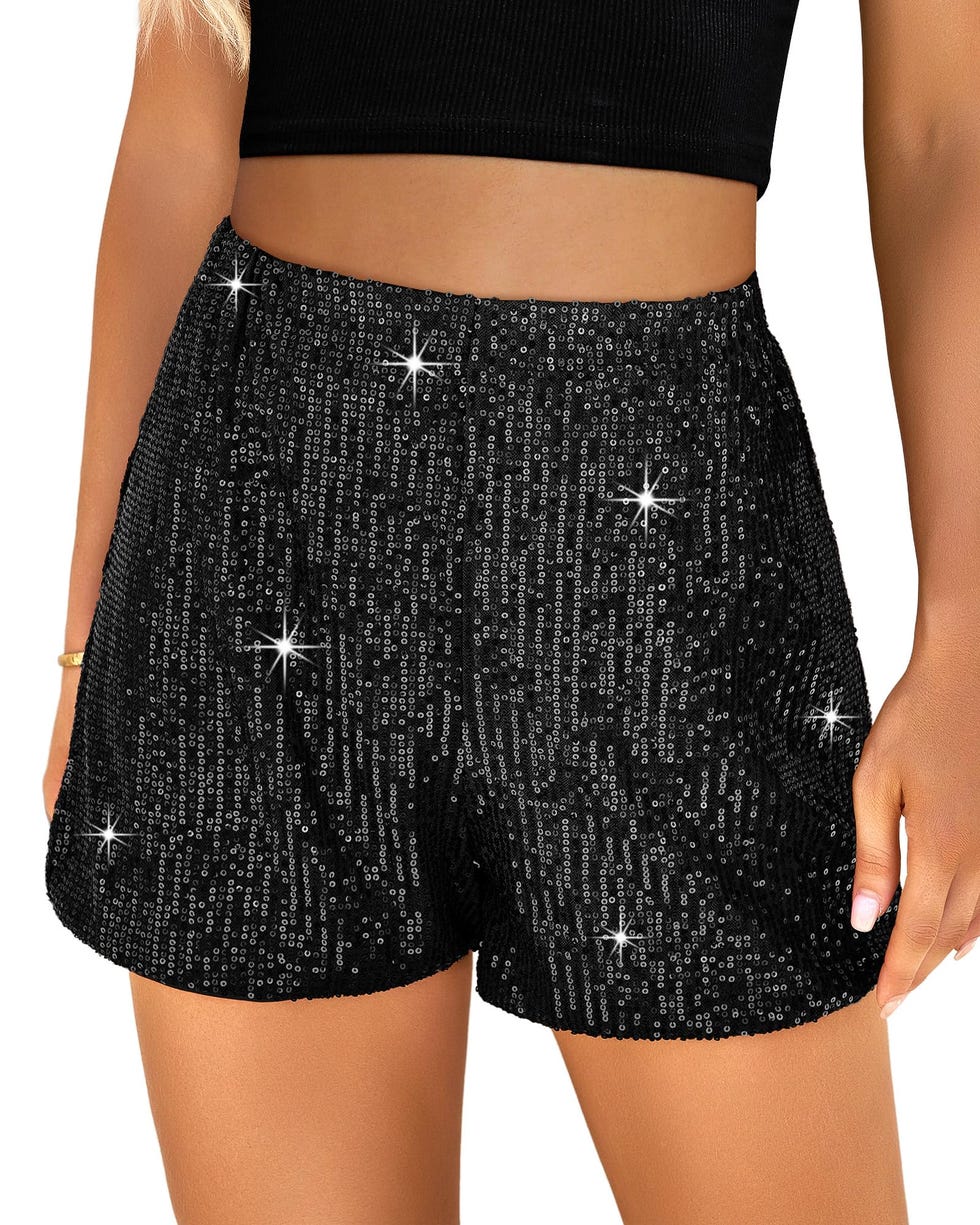 Black High-Waisted Sequin Shorts