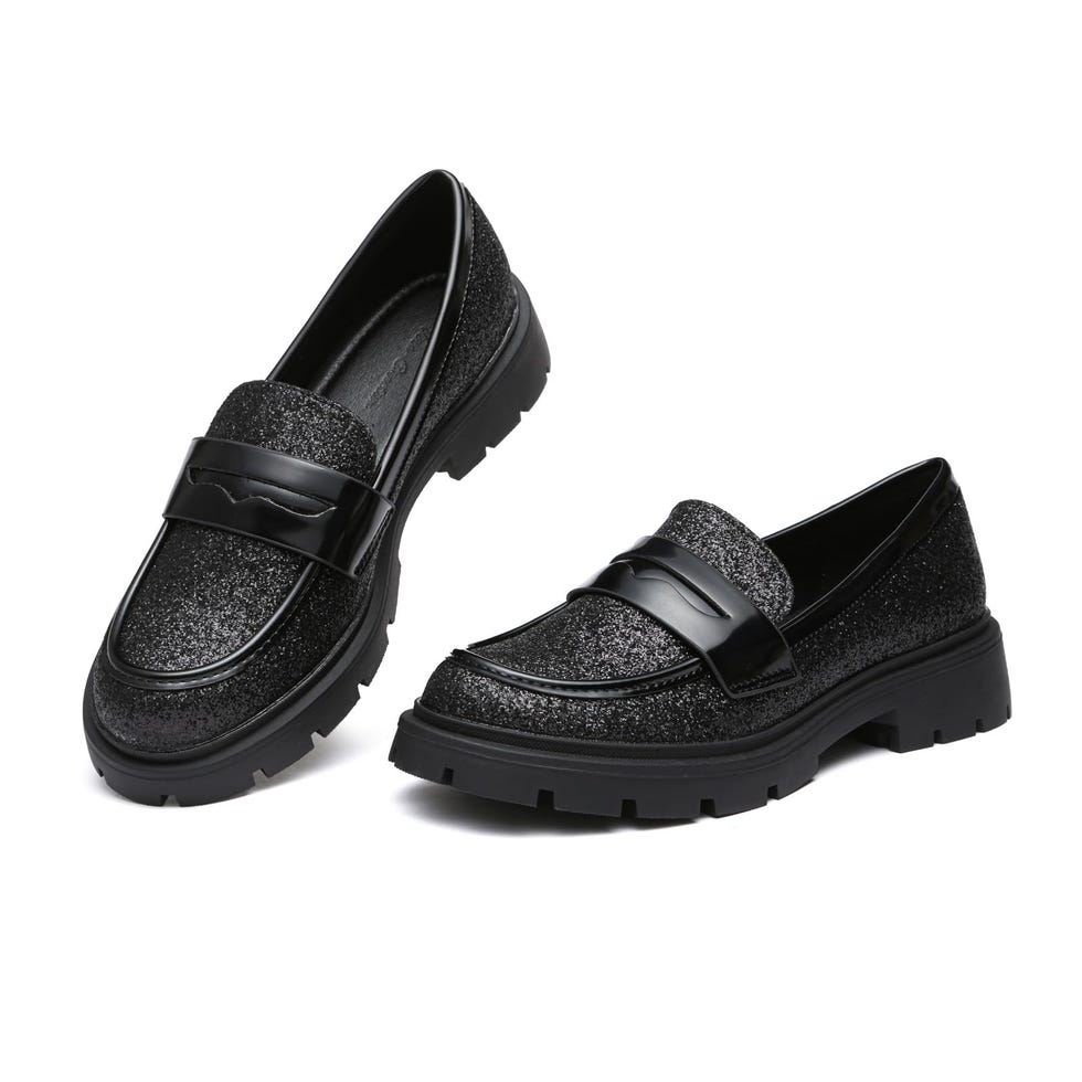 Women’s Glittery Black Penny Loafers