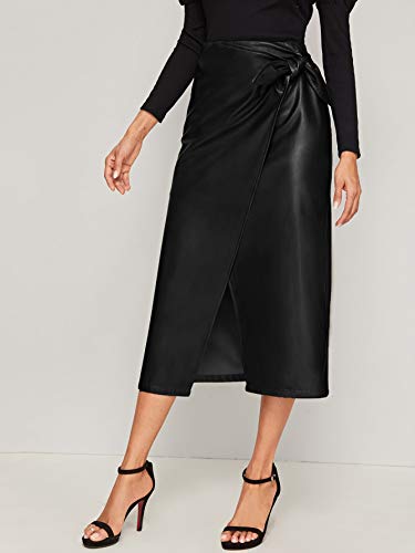 High-Waist Wrap Faux Leather Midi Skirt