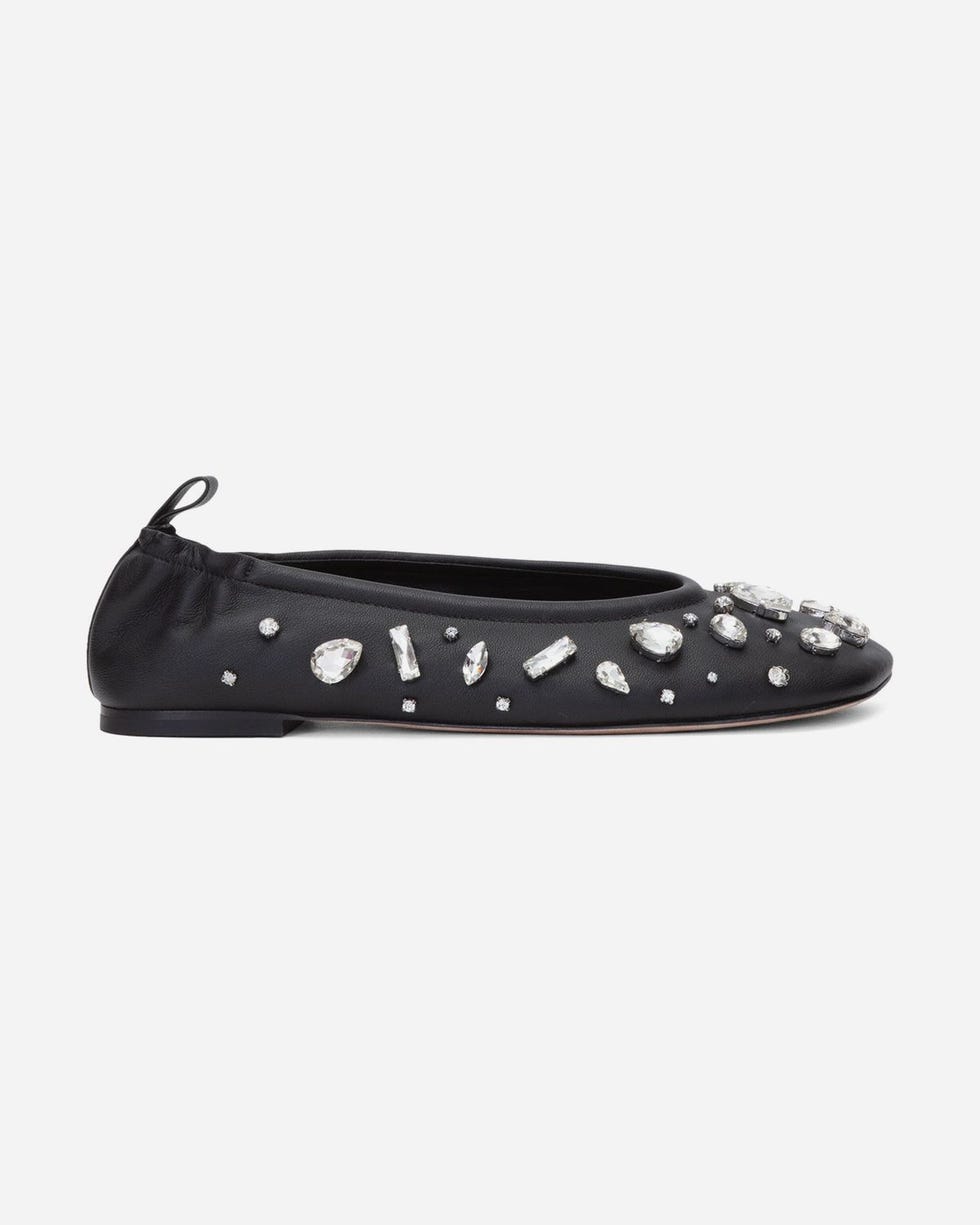 Crystal Stud Leather Ballerina Flats