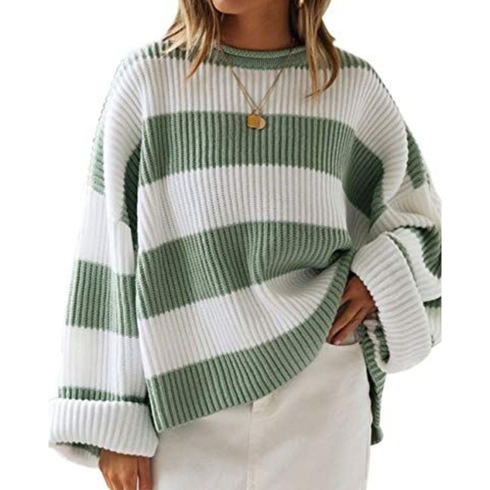 Long sleeve striped crew neck sweater