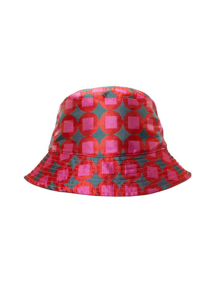 Bucket Hat Green Red Mosaic Print Silk Jacquard