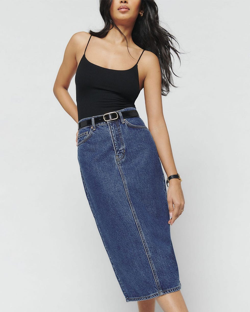 Jayde high waist denim midi skirt 