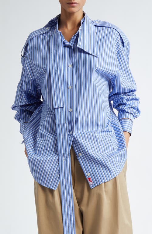 Deconstructed Stripe Asymmetric Cotton Button-Up Shirt