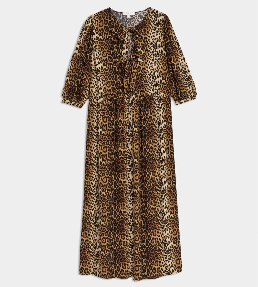Animal Print Tie Neck Midaxi Waisted Dress
