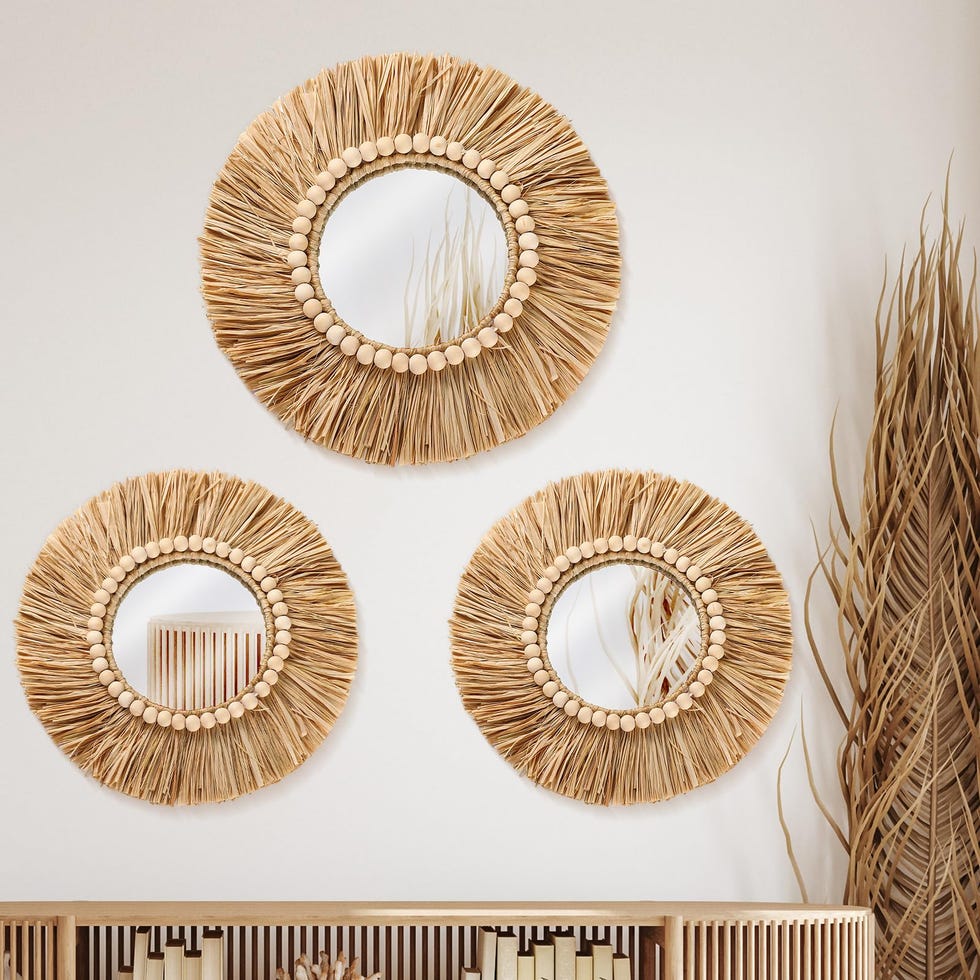 Raffia Mirror Wall Hangings (Set of 3)