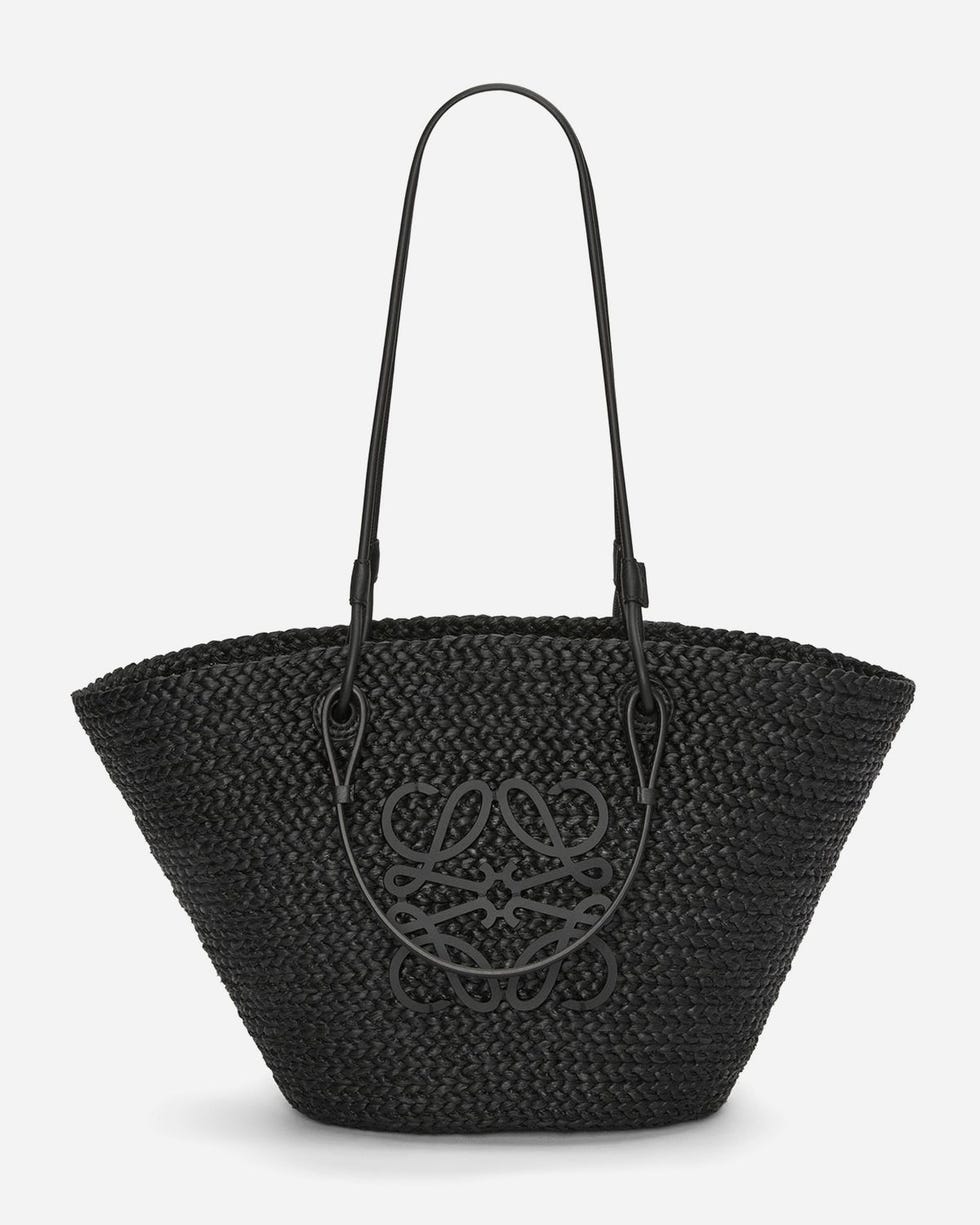 Medium Anagram Raffia Basket Tote Bag