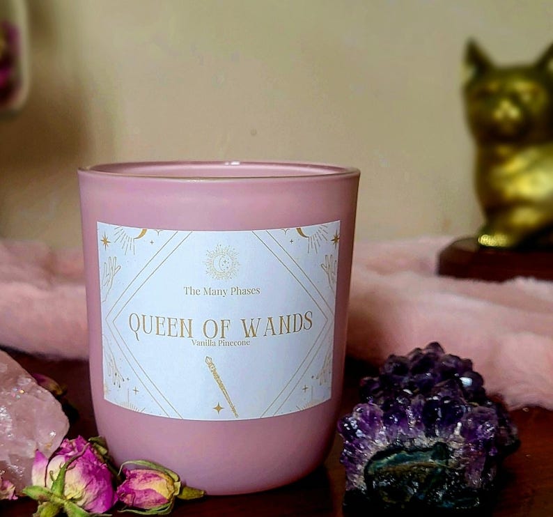 Queen of Wands Pink Tarot Candle 