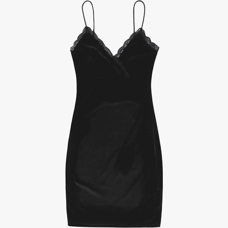 Velvet and Lace Cami Mini Dress Black