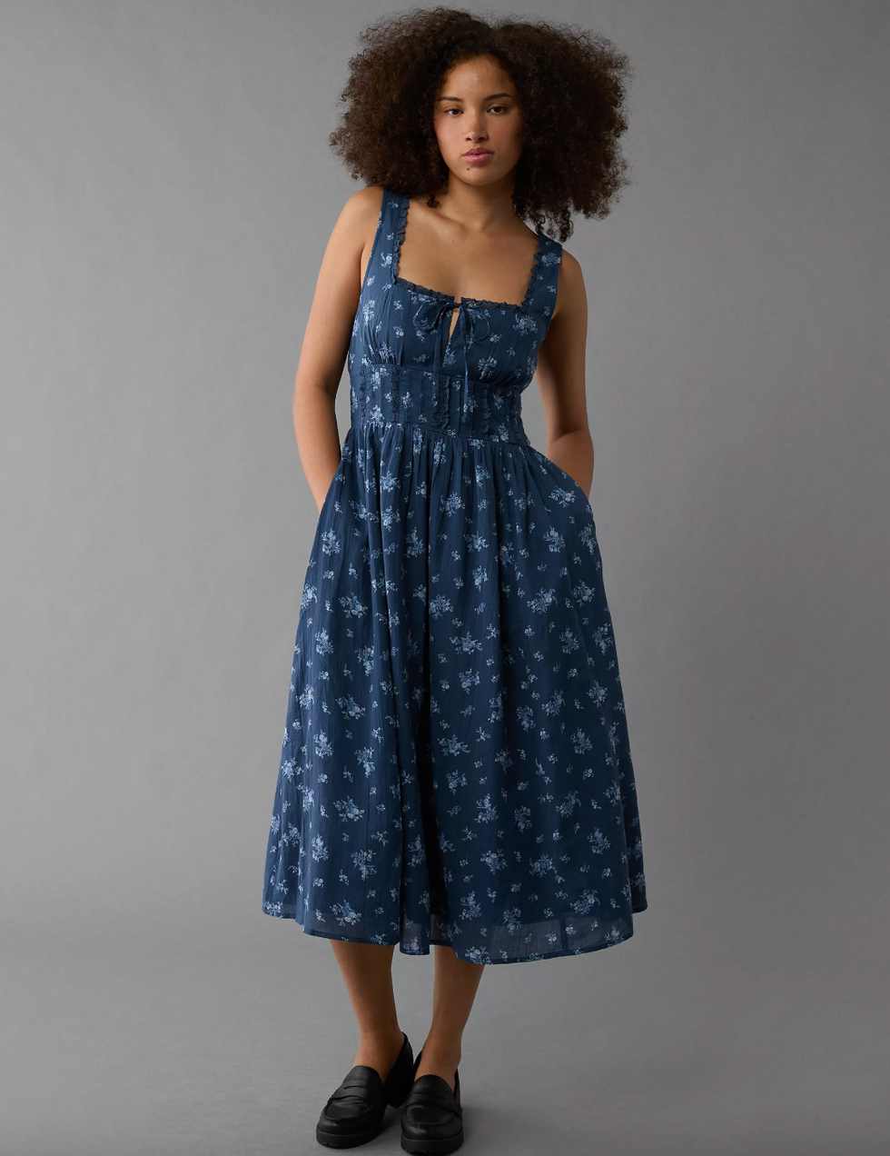 Corset Bodice Floral Midi Dress