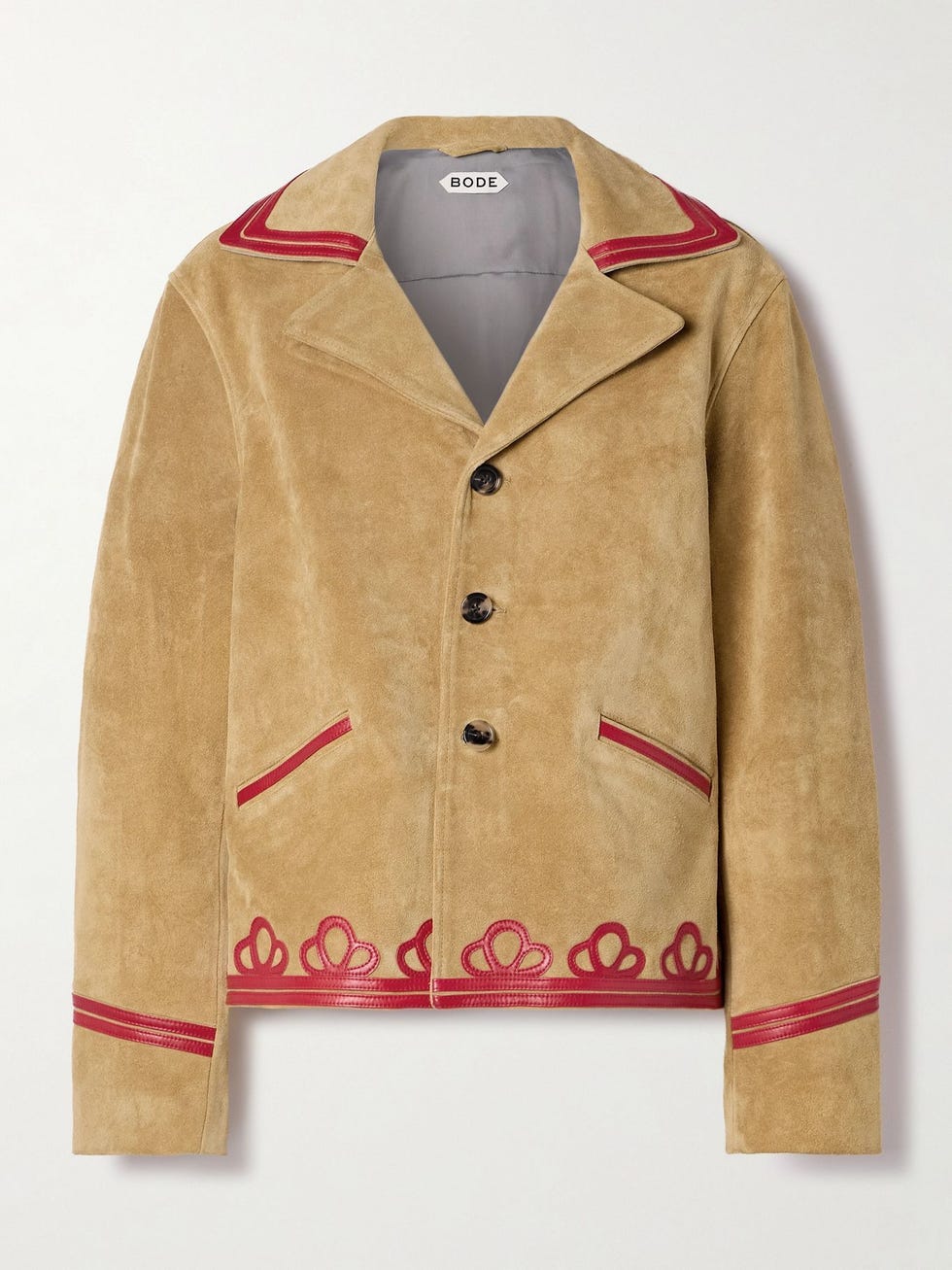 Trefoil Leather-Trimmed Suede Jacket