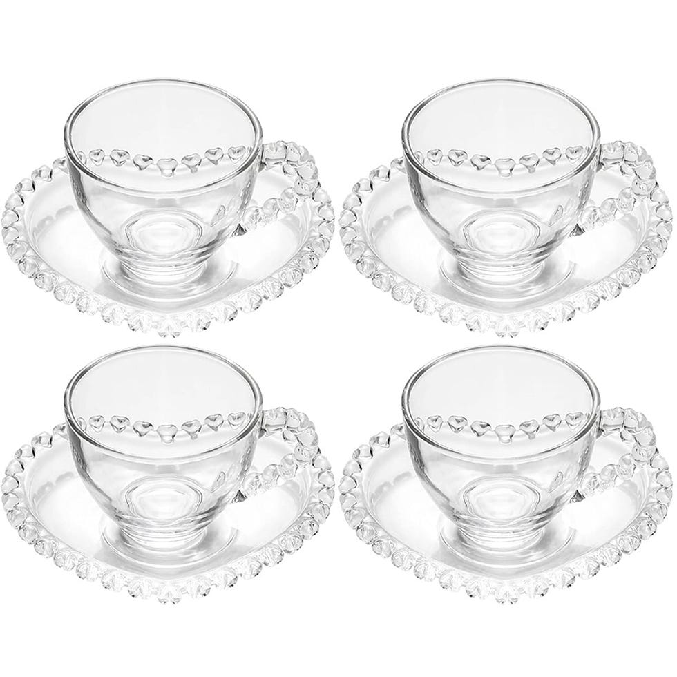 Glass espresso cups with heart-shaped saucers