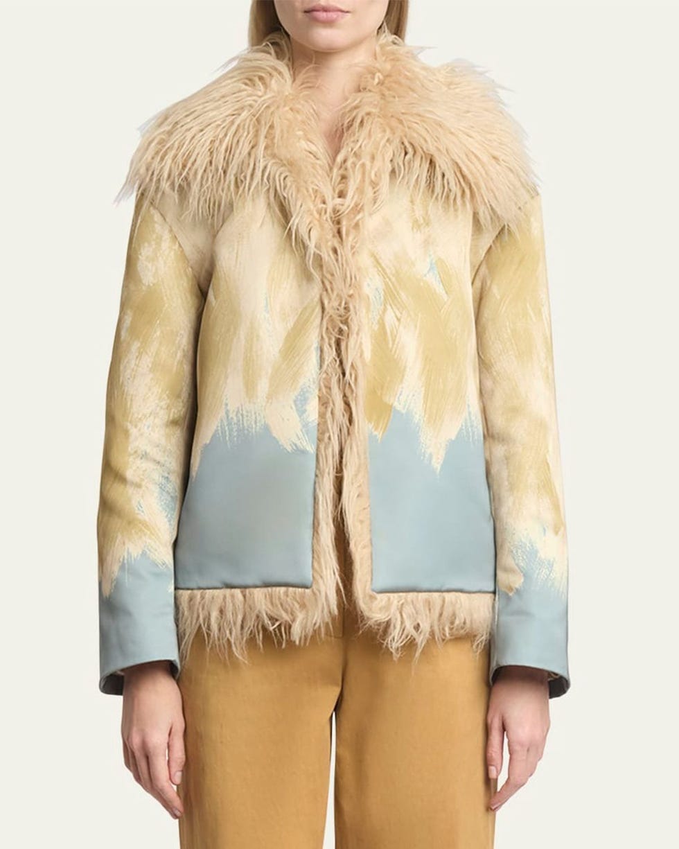 Vonda Printed Faux Fur Trim Jacket