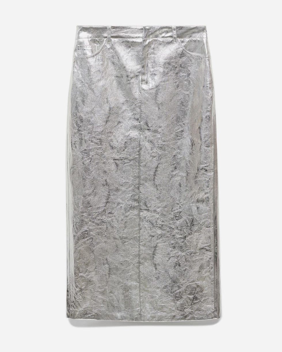 Metallic Faux Leather Midi Skirt