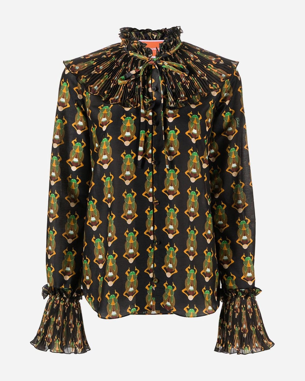 Habotai blouse with Nefertiti scarab print