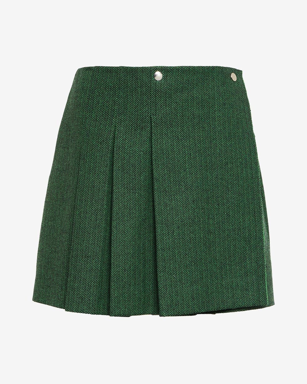 Pleated wool blend mini skirt