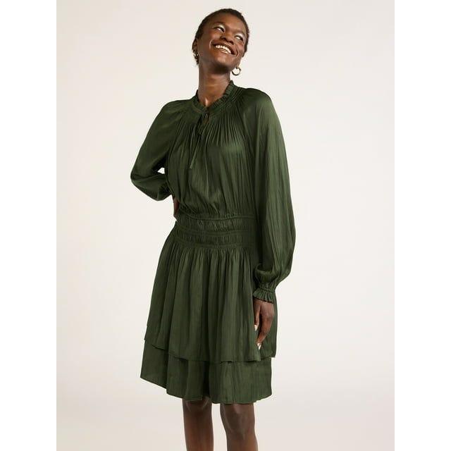 Smocked Waist Ruffle Mini Dress with Long Sleeves Smocked Waist Ruffle Mini Dress with Long Sleeves